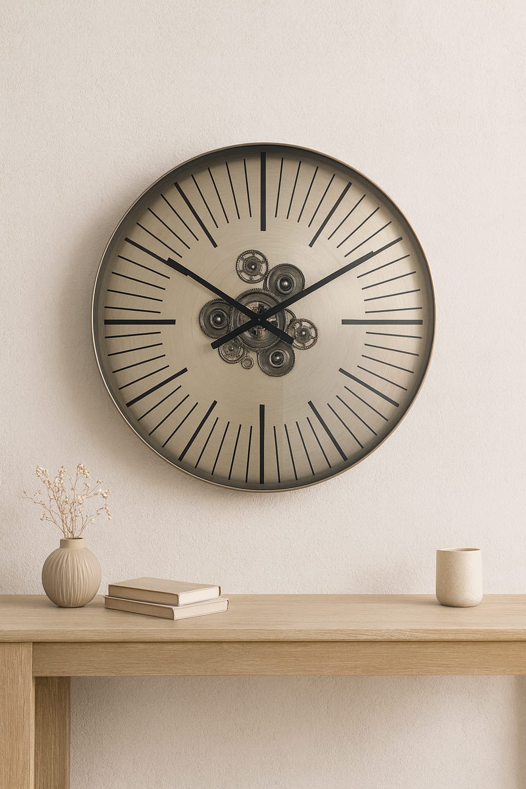שעון קיר מתכת מודרני עם גלגלי שיניים