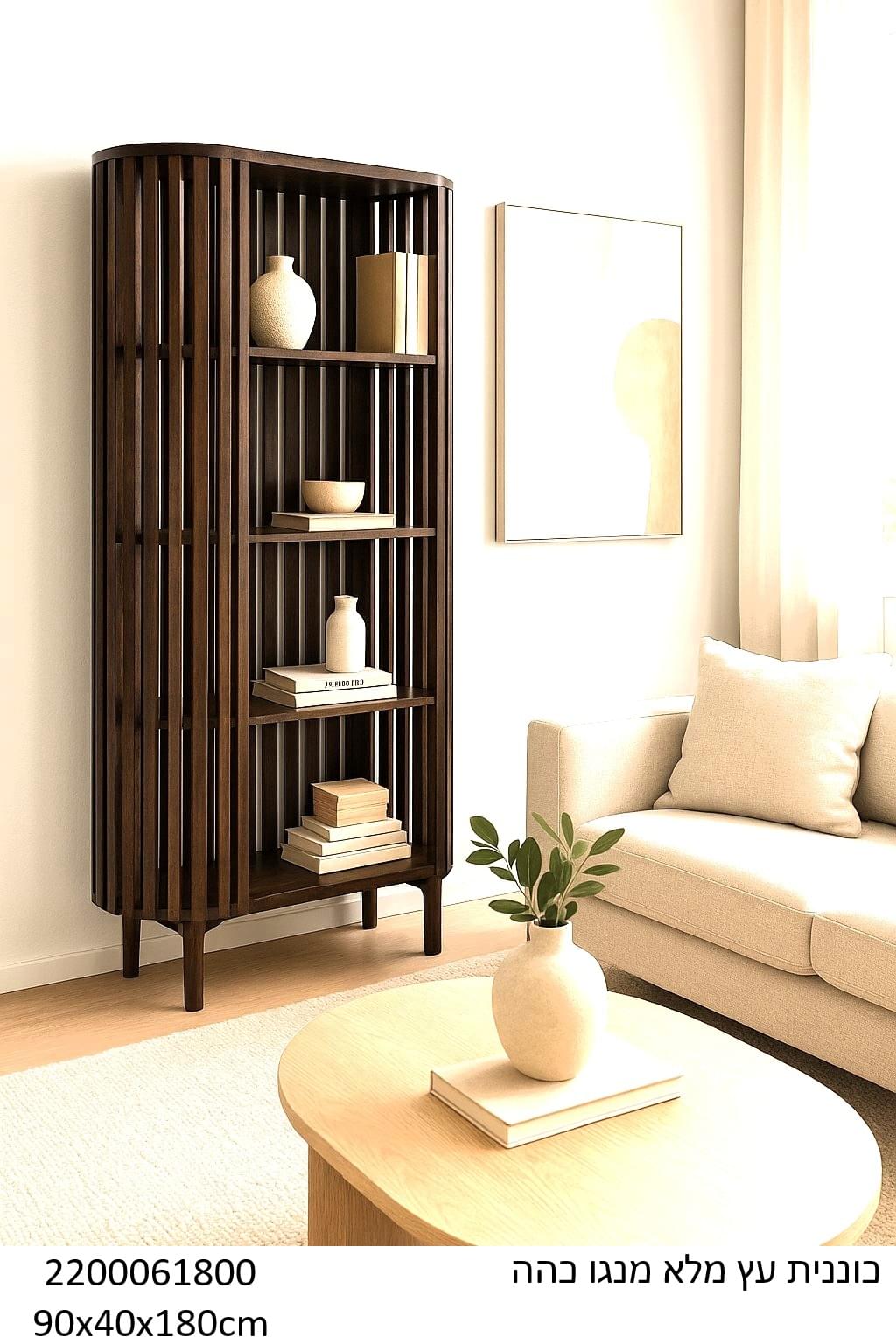 כוננית עץ מנגו מלא בגוון כהה