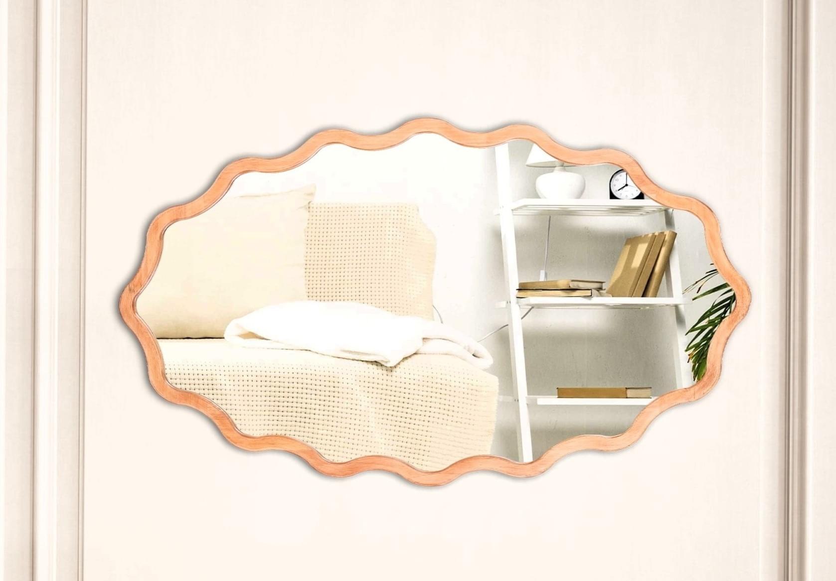 מראת עץ אליפסה גולפת לתלייה לרוחב ולאורך – תמונה 2