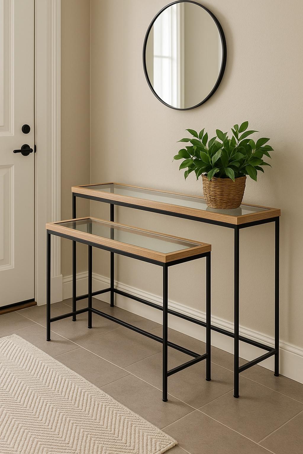 סט 2 קונסולות זכוכית שקופה במסגרת ברזל