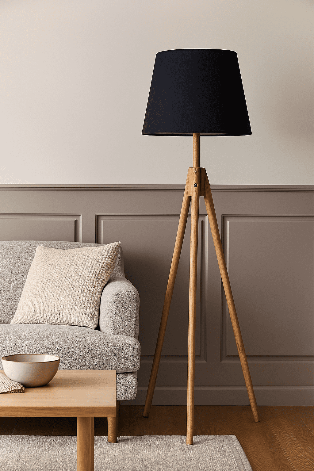 מנורת רצפה בעיצוב חצובה עם אהיל שחור