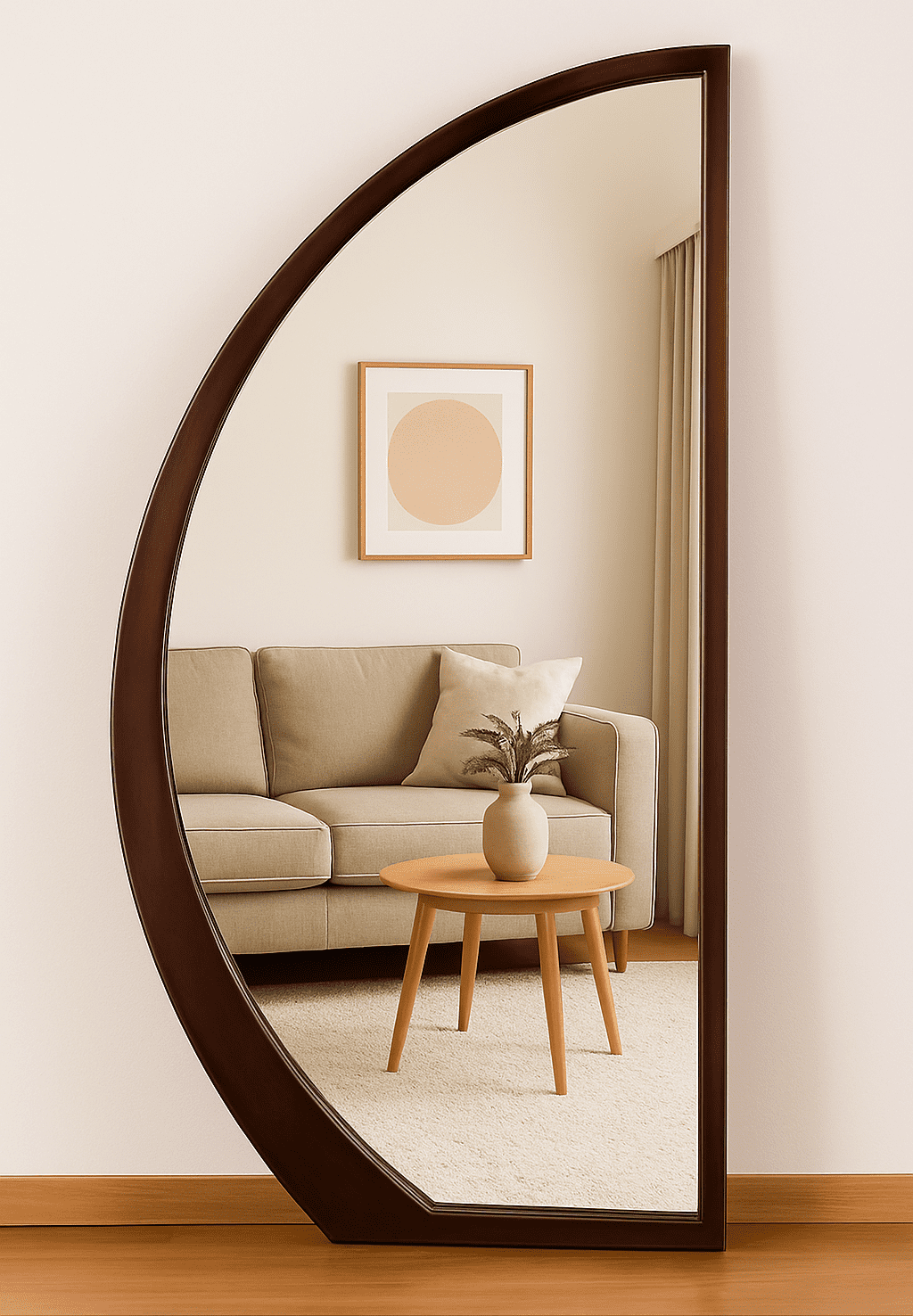 מראת חצי עיגול מעץ מלא בצבע כהה