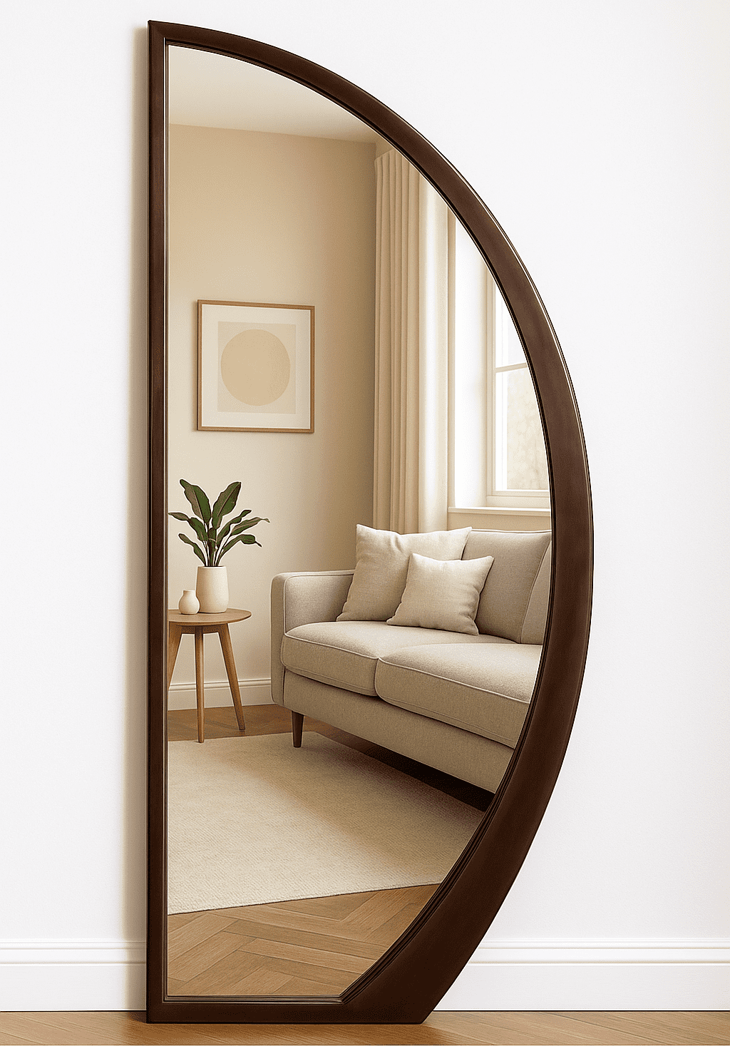 מראת חצי עיגול מעץ מלא בצבע כהה – תמונה 2